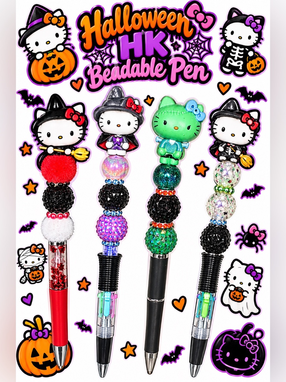 HK Witch Halloween Lighted Multi Color Ink Beadable Pen